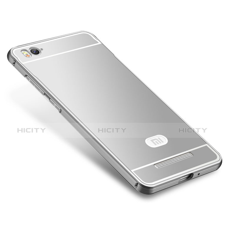 Coque Bumper Luxe Metal et Silicone Etui Housse M01 pour Xiaomi Mi 4C Argent Plus