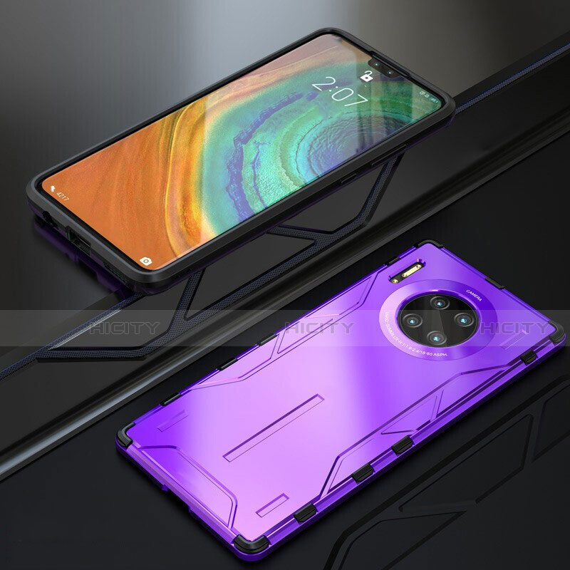 Coque Bumper Luxe Metal et Silicone Etui Housse T01 pour Huawei Mate 30 Pro 5G Violet Plus