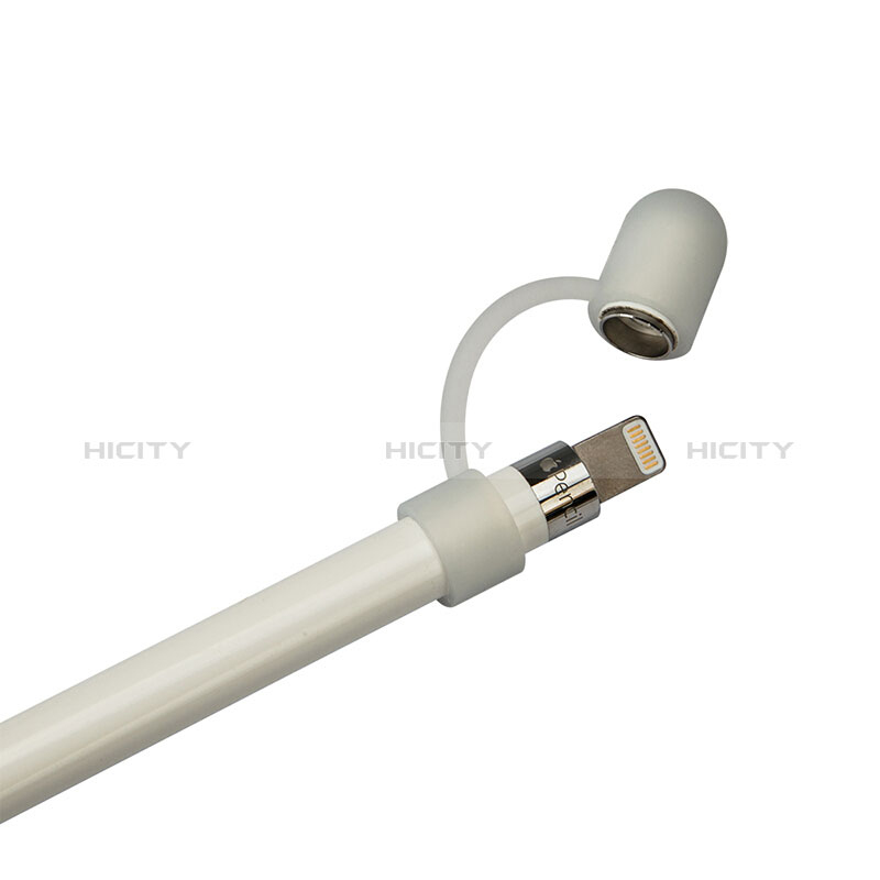 Coque Capuchon Holder Silicone Cable Lightning Adaptateur Anti-Perdu P01 pour Apple Pencil Blanc Plus