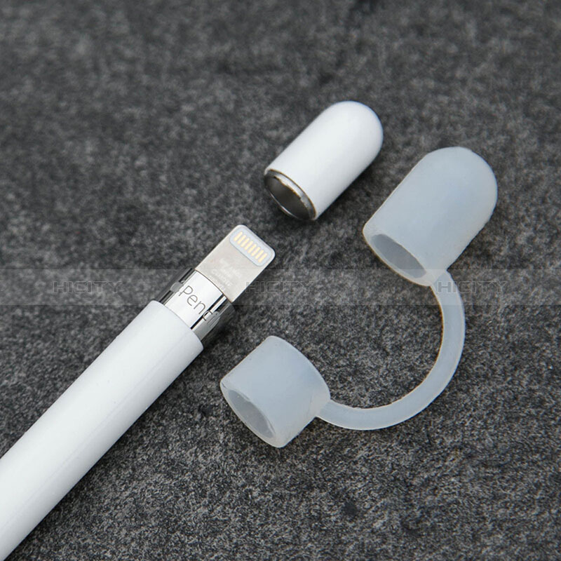 Coque Capuchon Holder Silicone Cable Lightning Adaptateur Anti-Perdu P01 pour Apple Pencil Blanc Plus