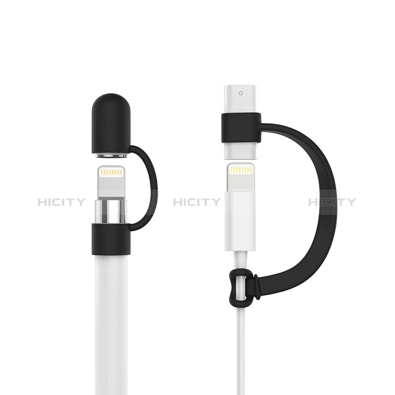 Coque Capuchon Holder Silicone Cable Lightning Adaptateur Anti-Perdu pour Apple Pencil Noir Plus