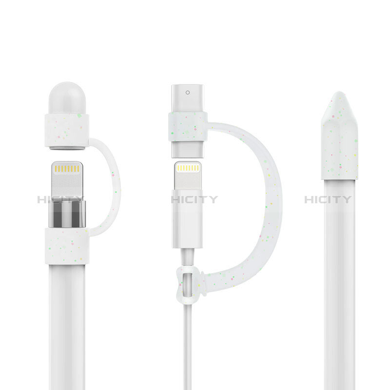 Coque Capuchon Holder Silicone Couverture de Plume Cable Lightning Adaptateur Anti-Perdu P01 pour Apple Pencil Blanc Plus