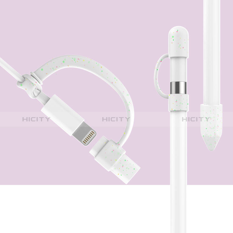 Coque Capuchon Holder Silicone Couverture de Plume Cable Lightning Adaptateur Anti-Perdu P01 pour Apple Pencil Blanc Plus