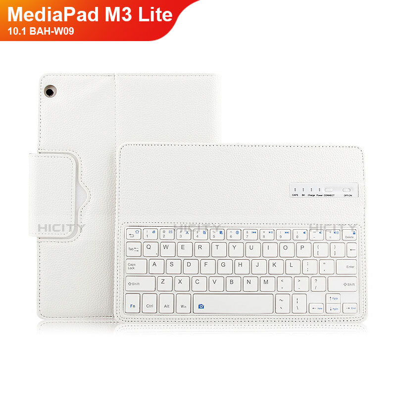 Coque Clapet Portefeuille Livre Cuir avec Clavier L01 pour Huawei MediaPad M3 Lite 10.1 BAH-W09 Blanc Plus