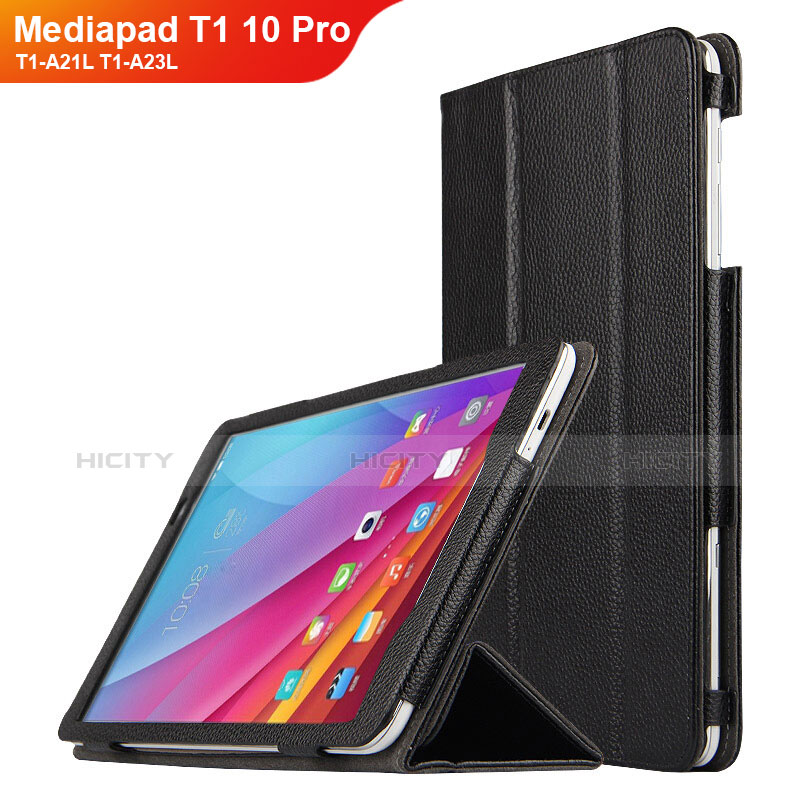 Coque Clapet Portefeuille Livre Cuir L01 pour Huawei Mediapad T1 10 Pro T1-A21L T1-A23L Noir Plus