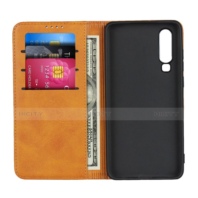 Coque Clapet Portefeuille Livre Cuir L01 pour Huawei P30 Orange Plus