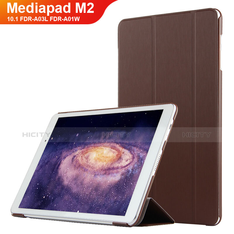 Coque Clapet Portefeuille Livre Cuir L02 pour Huawei MediaPad M2 10.1 FDR-A03L FDR-A01W Marron Plus