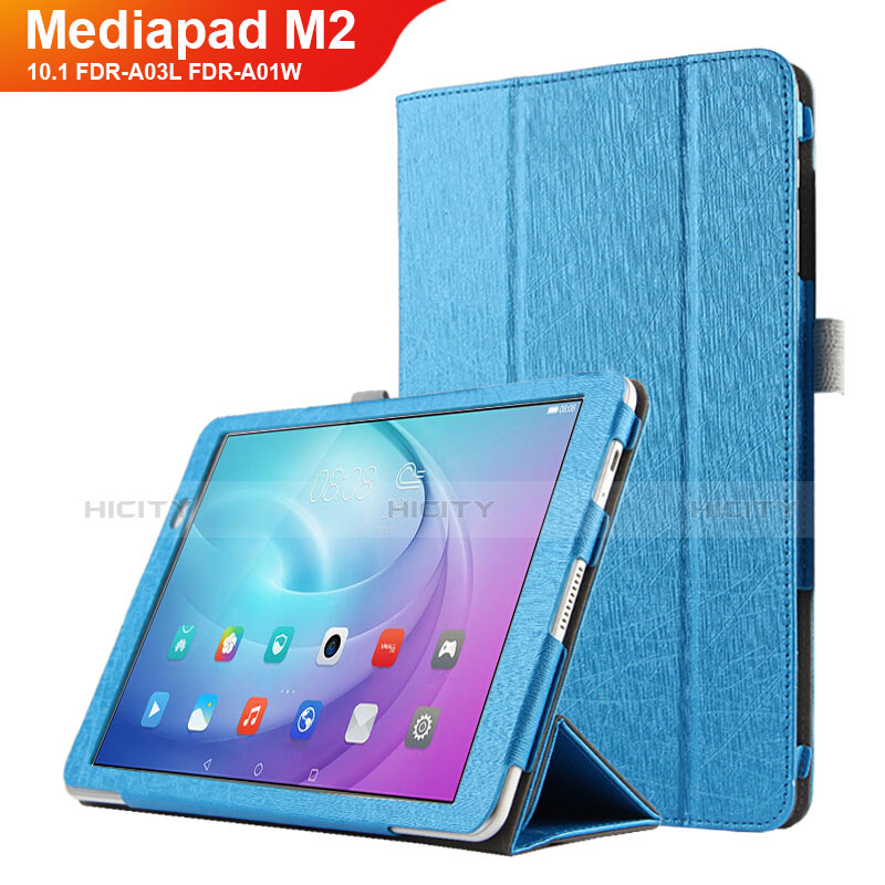 Coque Clapet Portefeuille Livre Cuir L03 pour Huawei MediaPad M2 10.1 FDR-A03L FDR-A01W Bleu Ciel Plus