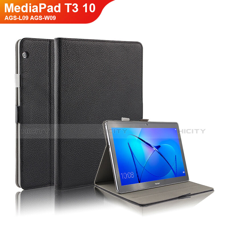 Coque Clapet Portefeuille Livre Cuir pour Huawei MediaPad T3 10 AGS-L09 AGS-W09 Noir Plus
