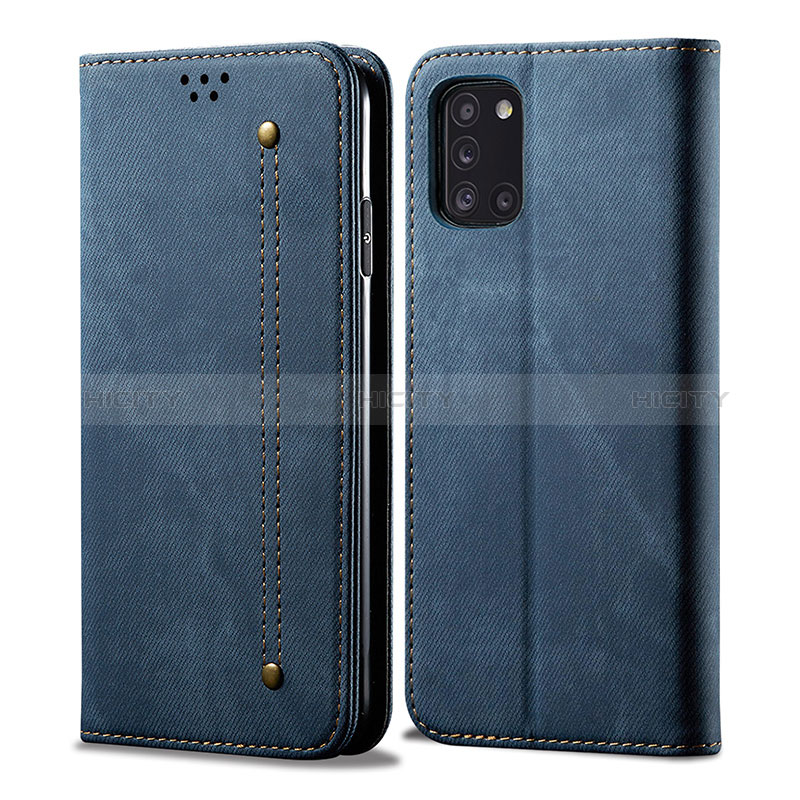 Coque Clapet Portefeuille Livre Tissu B01S pour Samsung Galaxy A31 Bleu Plus