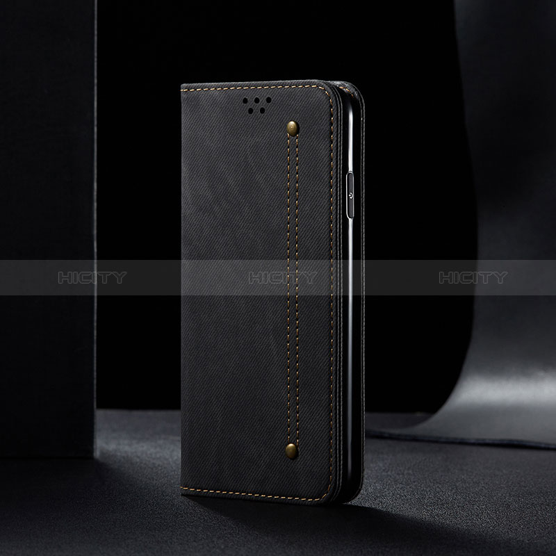 Coque Clapet Portefeuille Livre Tissu B01S pour Samsung Galaxy M12 Noir Plus
