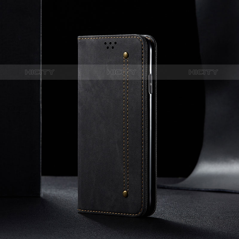 Coque Clapet Portefeuille Livre Tissu B01S pour Samsung Galaxy M52 5G Noir Plus