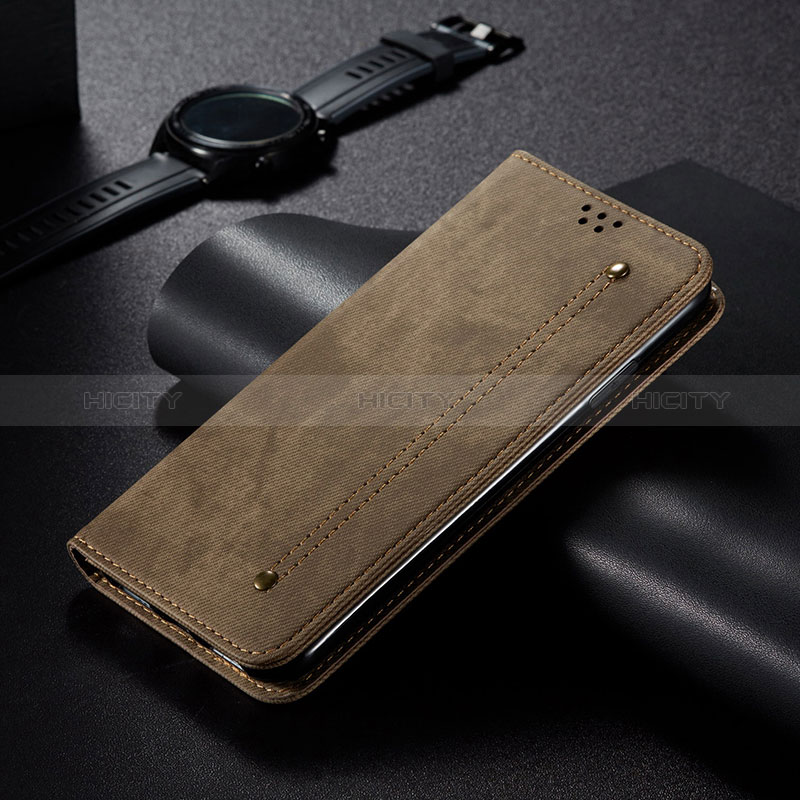 Coque Clapet Portefeuille Livre Tissu B01S pour Xiaomi Poco F5 5G Kaki Plus