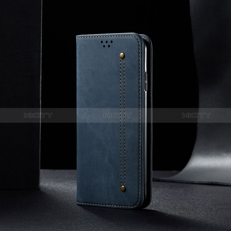 Coque Clapet Portefeuille Livre Tissu B01S pour Xiaomi Redmi 10 India Bleu Plus