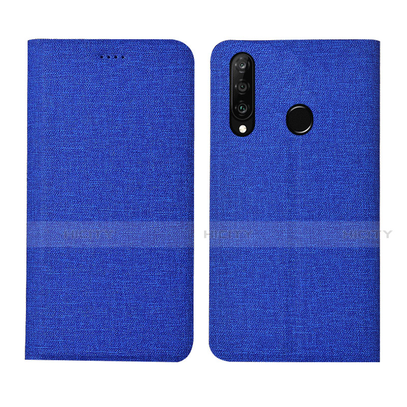 Coque Clapet Portefeuille Livre Tissu H01 pour Huawei P30 Lite New Edition Bleu Plus