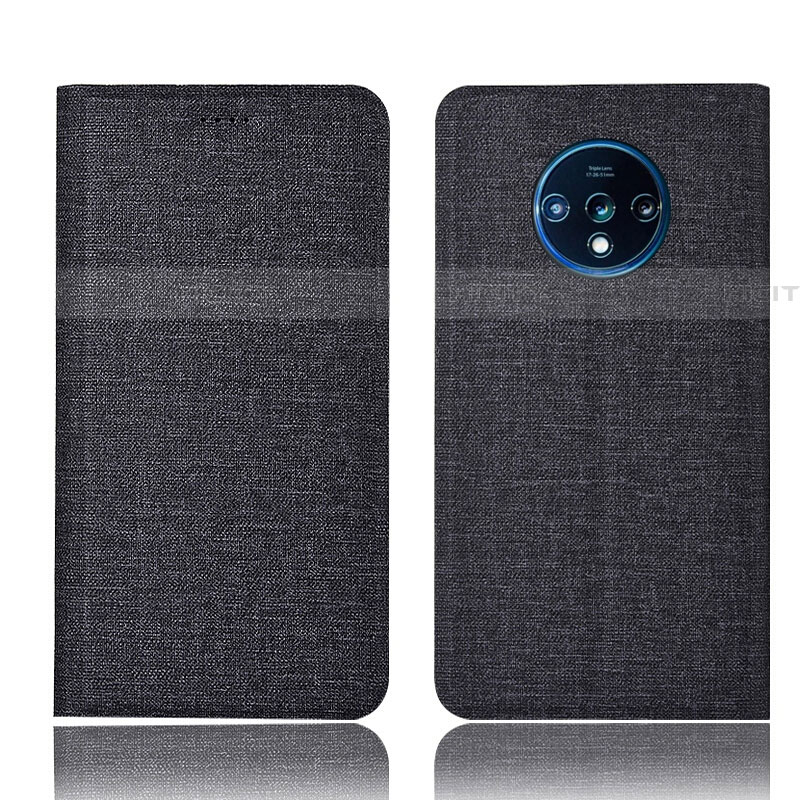 Coque Clapet Portefeuille Livre Tissu H01 pour OnePlus 7T Noir Plus