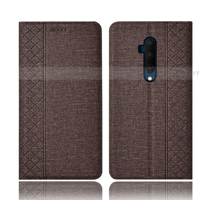 Coque Clapet Portefeuille Livre Tissu H01 pour OnePlus 7T Pro Marron Plus