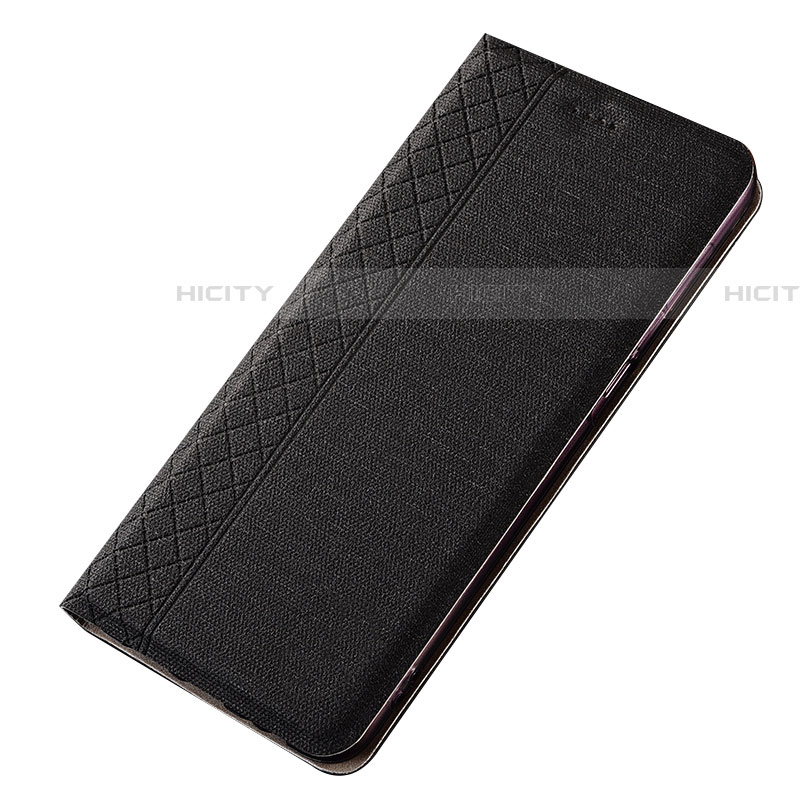 Coque Clapet Portefeuille Livre Tissu H01 pour Samsung Galaxy A70 Noir Plus