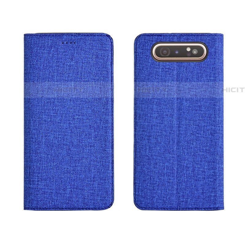 Coque Clapet Portefeuille Livre Tissu H01 pour Samsung Galaxy A80 Bleu Plus