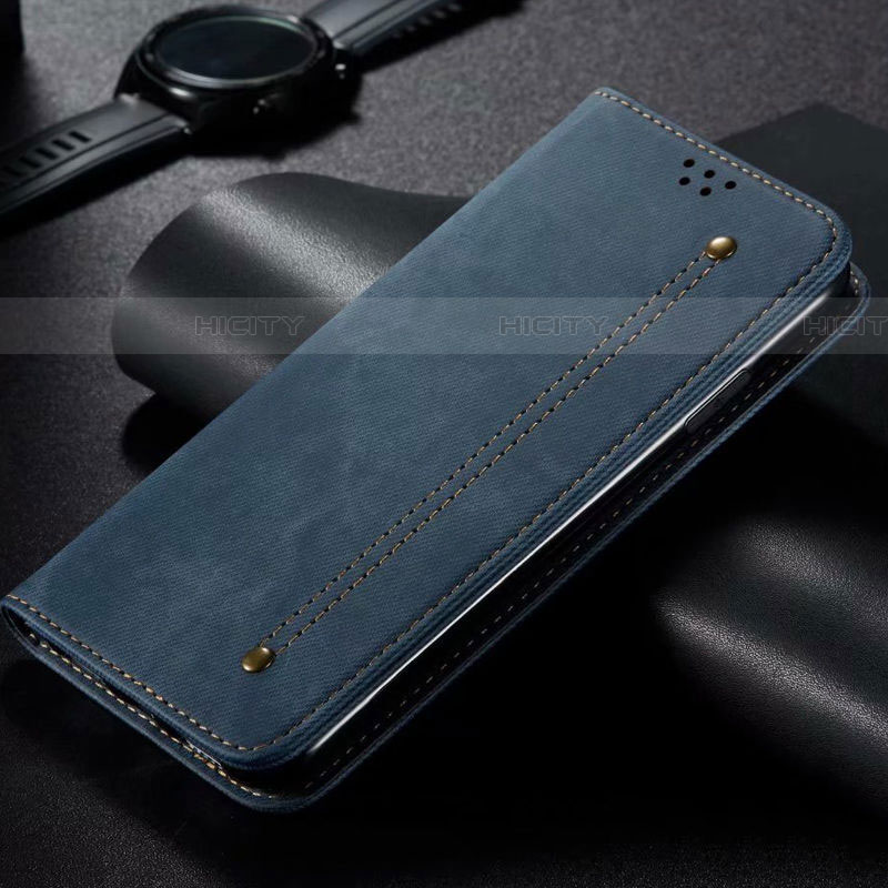 Coque Clapet Portefeuille Livre Tissu H01 pour Samsung Galaxy S20 Ultra 5G Bleu Plus