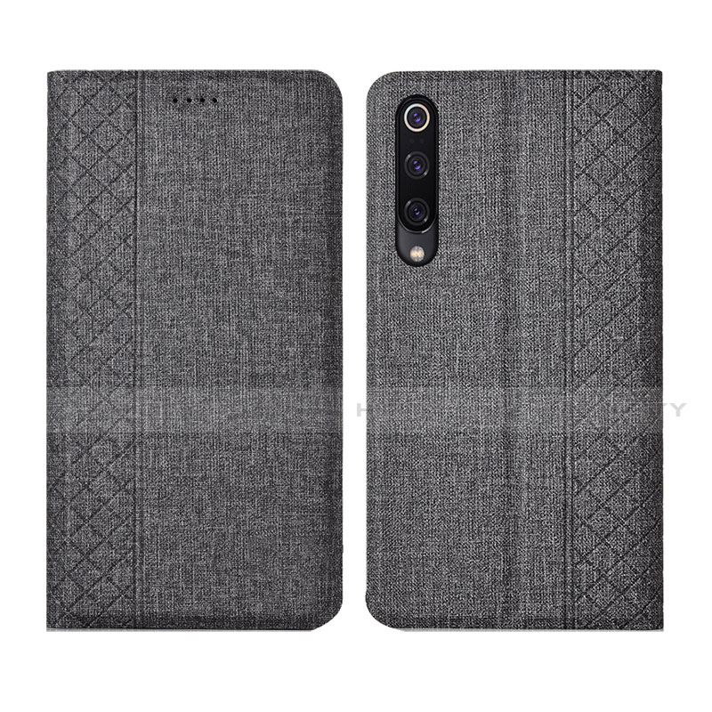 Coque Clapet Portefeuille Livre Tissu H01 pour Xiaomi Mi A3 Gris Plus