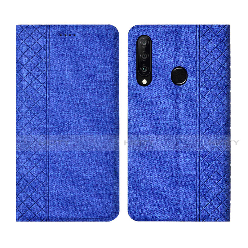 Coque Clapet Portefeuille Livre Tissu H02 pour Huawei Nova 4e Bleu Plus