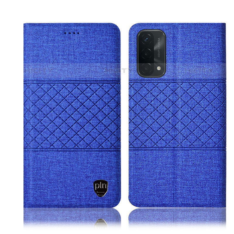 Coque Clapet Portefeuille Livre Tissu H12P pour Oppo A93 5G Bleu Plus