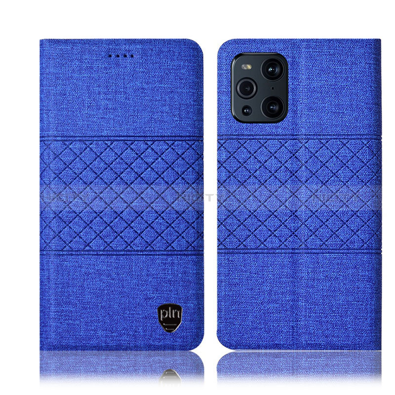 Coque Clapet Portefeuille Livre Tissu H12P pour Oppo Find X3 5G Bleu Plus