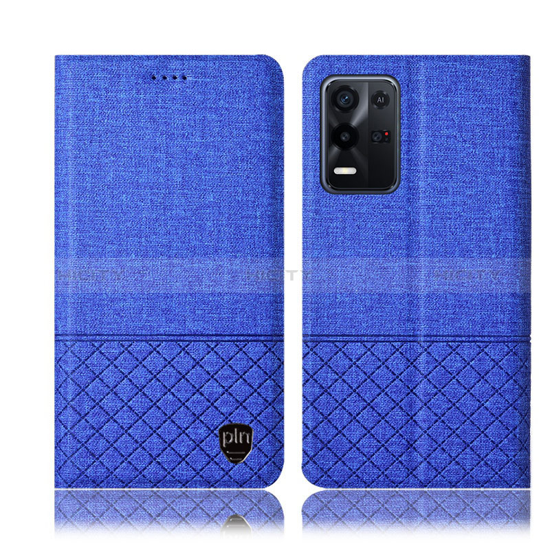 Coque Clapet Portefeuille Livre Tissu H12P pour Oppo K9X 5G Bleu Plus