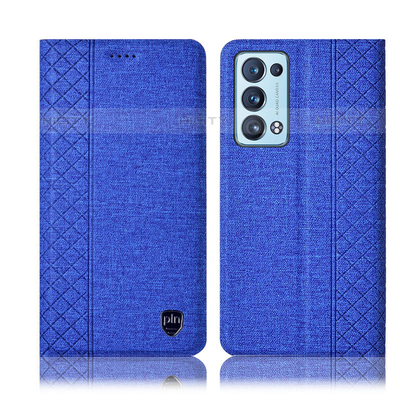 Coque Clapet Portefeuille Livre Tissu H12P pour Oppo Reno6 Pro 5G Bleu Plus