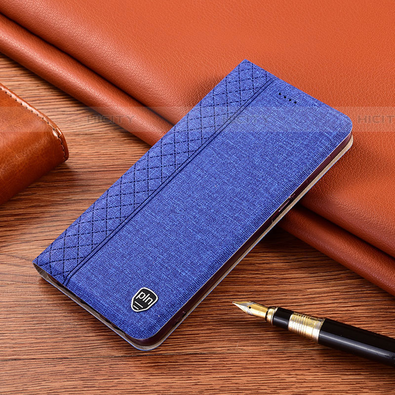 Coque Clapet Portefeuille Livre Tissu H12P pour Samsung Galaxy A52 5G Bleu Plus