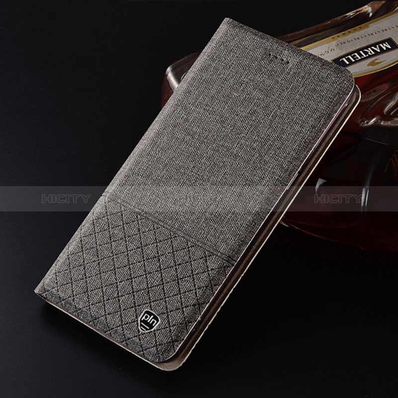 Coque Clapet Portefeuille Livre Tissu H12P pour Samsung Galaxy Note 10 Plus 5G Gris Plus