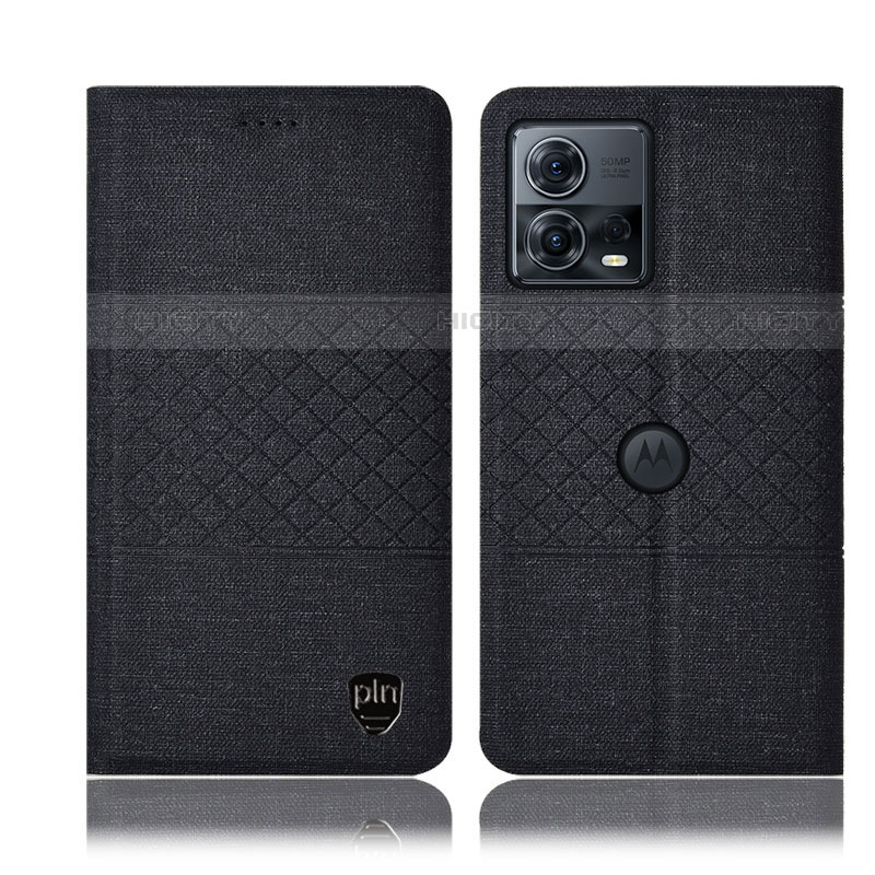 Coque Clapet Portefeuille Livre Tissu H13P pour Motorola Moto Edge 30 Fusion 5G Noir Plus