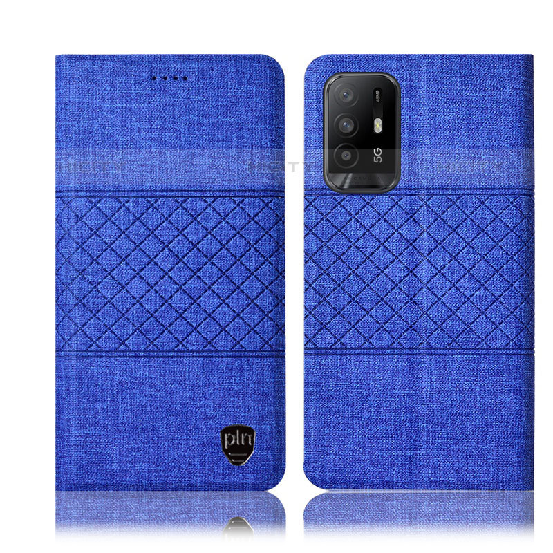 Coque Clapet Portefeuille Livre Tissu H13P pour Oppo A94 5G Bleu Plus