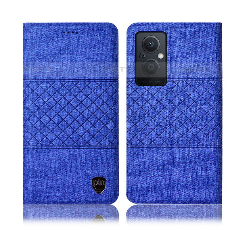 Coque Clapet Portefeuille Livre Tissu H13P pour Oppo Reno7 Lite 5G Bleu Plus