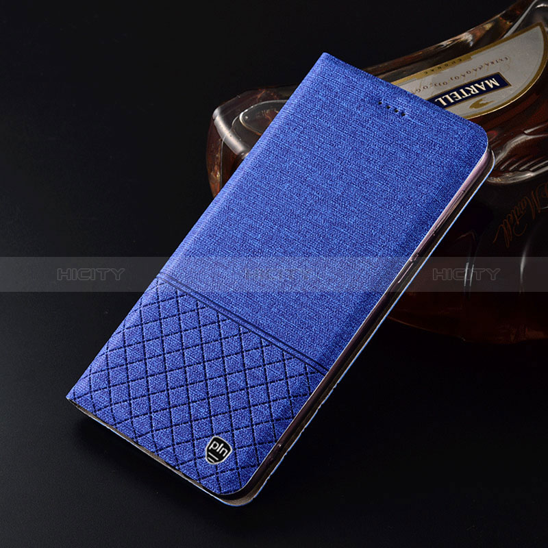 Coque Clapet Portefeuille Livre Tissu H13P pour Samsung Galaxy Grand Max SM-G720 Bleu Plus