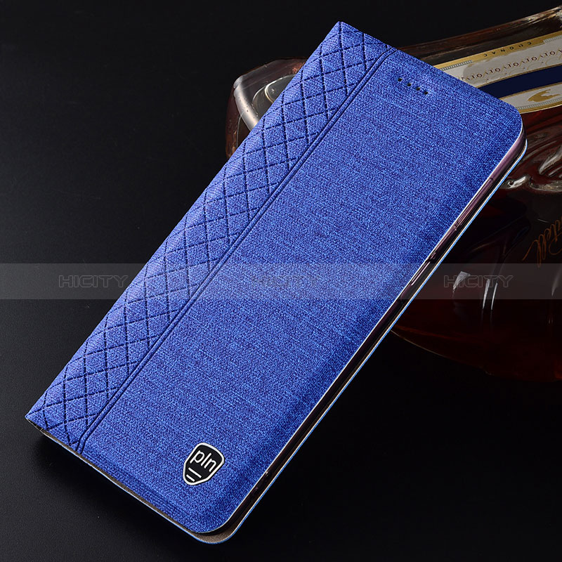 Coque Clapet Portefeuille Livre Tissu H13P pour Samsung Galaxy S24 Plus 5G Bleu Plus