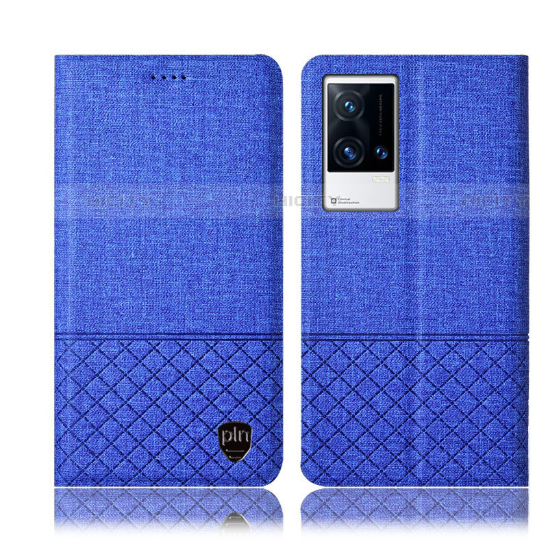 Coque Clapet Portefeuille Livre Tissu H13P pour Vivo iQOO 8 5G Bleu Plus