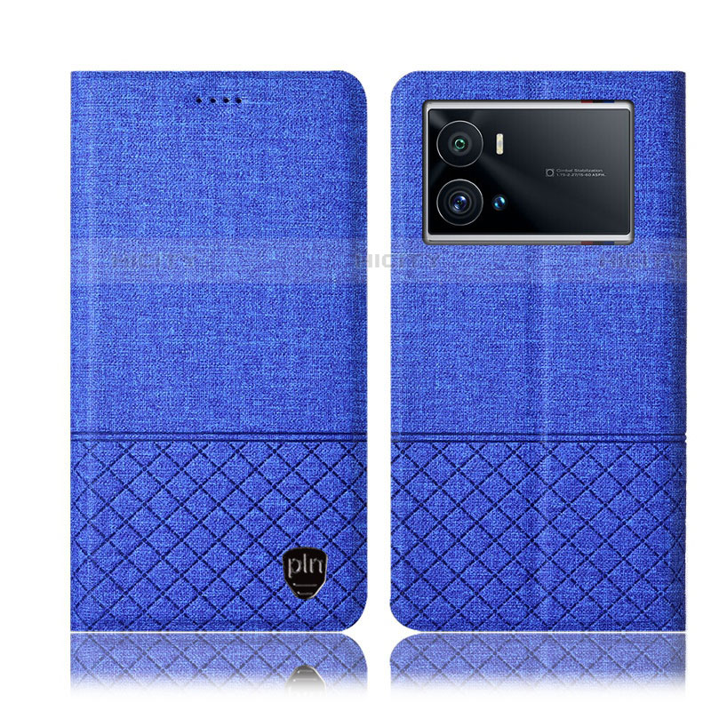 Coque Clapet Portefeuille Livre Tissu H13P pour Vivo iQOO 9 5G Bleu Plus