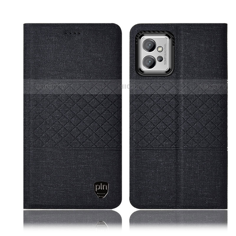Coque Clapet Portefeuille Livre Tissu H14P pour Motorola Moto G32 Noir Plus
