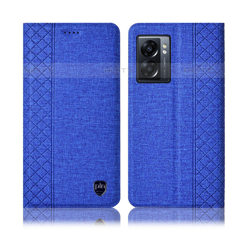 Coque Clapet Portefeuille Livre Tissu H14P pour OnePlus Nord N300 5G Bleu Plus