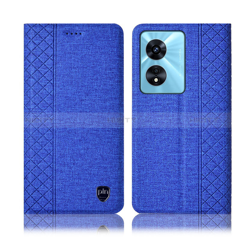 Coque Clapet Portefeuille Livre Tissu H14P pour Oppo A58 5G Bleu Plus