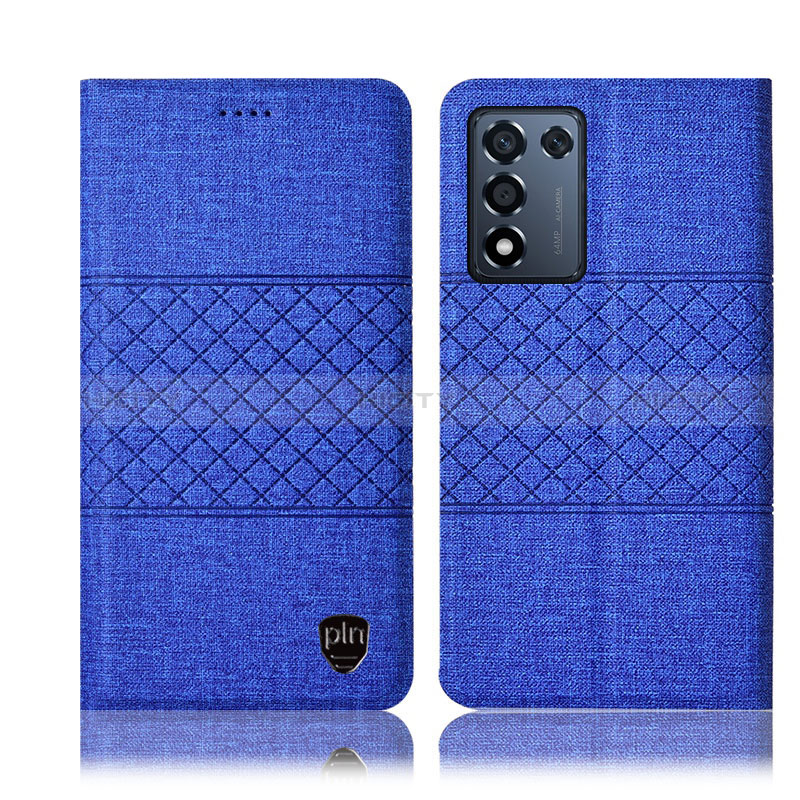 Coque Clapet Portefeuille Livre Tissu H14P pour Oppo K9S 5G Bleu Plus