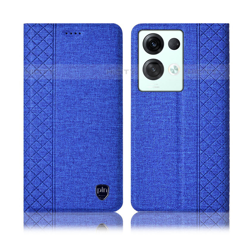 Coque Clapet Portefeuille Livre Tissu H14P pour Oppo Reno8 Pro+ Plus 5G Bleu Plus