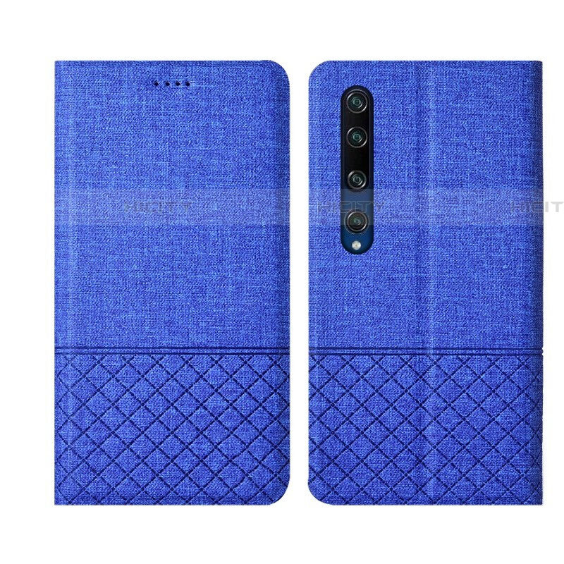 Coque Clapet Portefeuille Livre Tissu L01 pour Xiaomi Mi 10 Bleu Plus