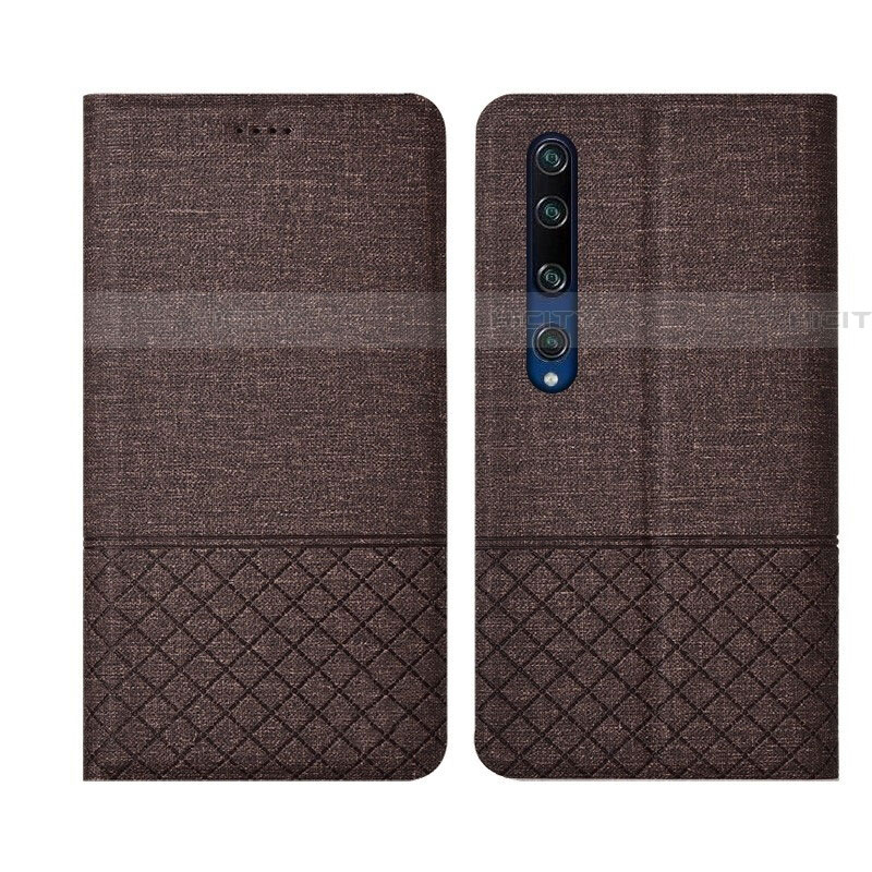 Coque Clapet Portefeuille Livre Tissu L01 pour Xiaomi Mi 10 Marron Plus