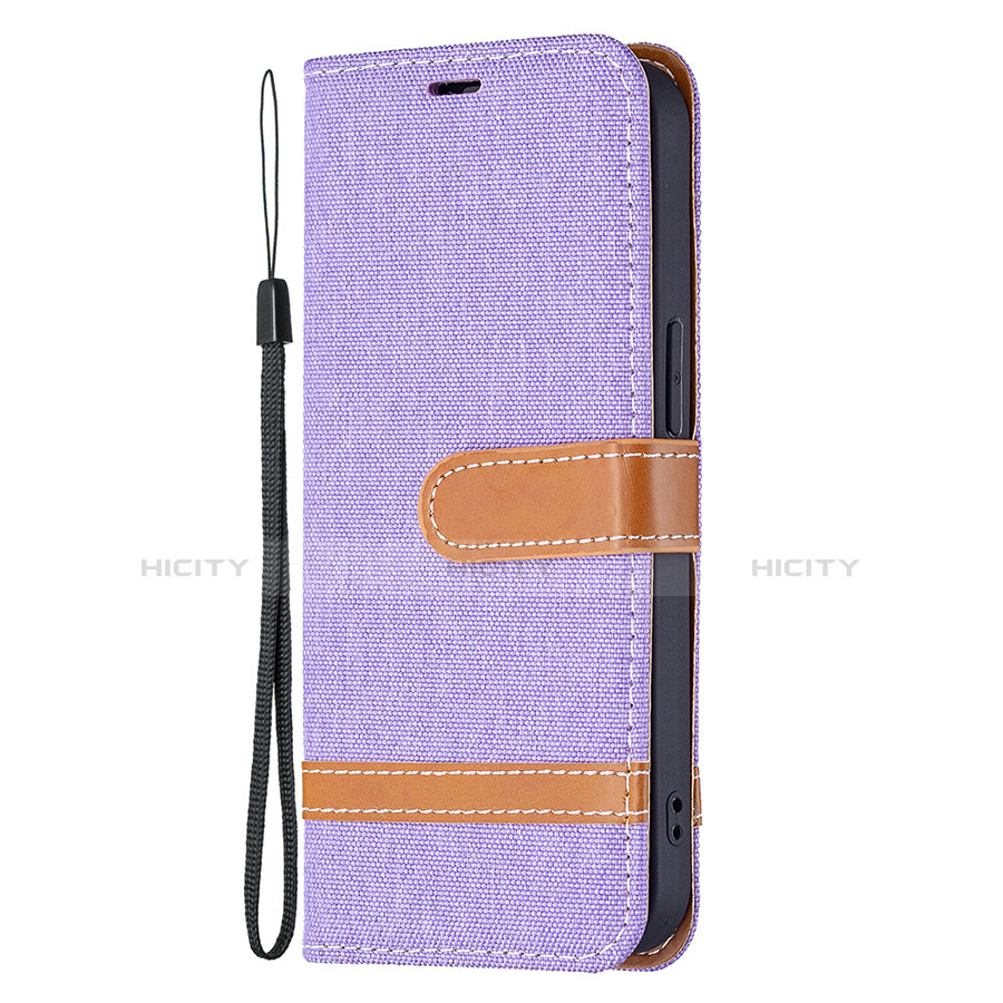 Coque Clapet Portefeuille Livre Tissu pour Apple iPhone 13 Mini Violet Plus