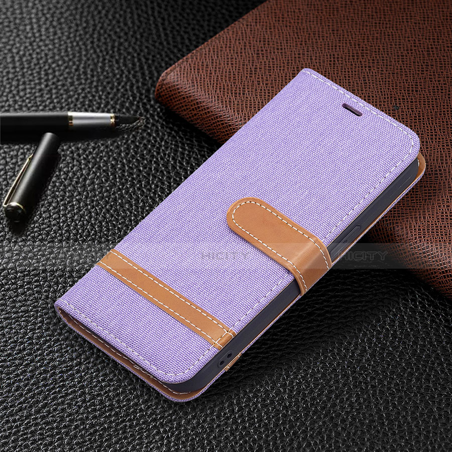 Coque Clapet Portefeuille Livre Tissu pour Apple iPhone 13 Mini Violet Plus
