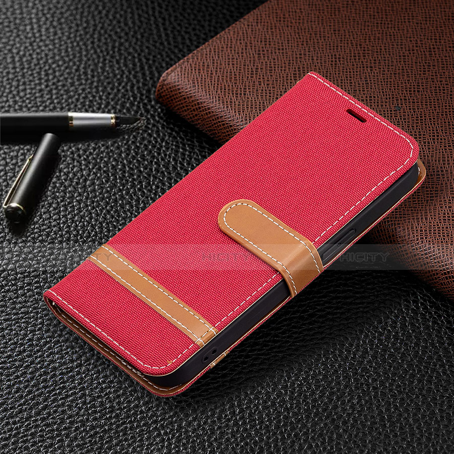 Coque Clapet Portefeuille Livre Tissu pour Apple iPhone 13 Pro Max Rouge Plus