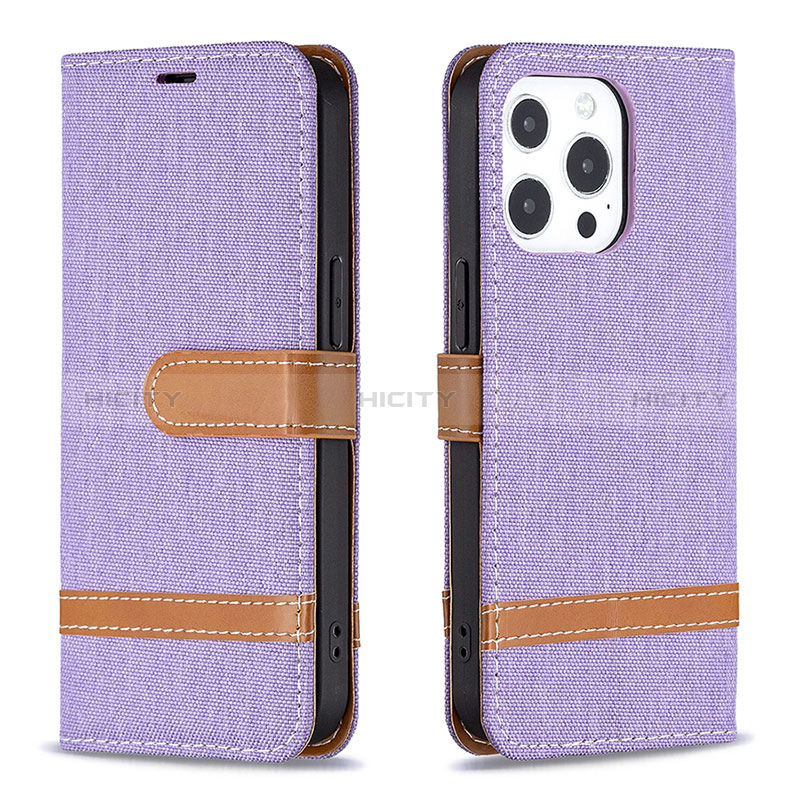 Coque Clapet Portefeuille Livre Tissu pour Apple iPhone 14 Pro Max Violet Plus